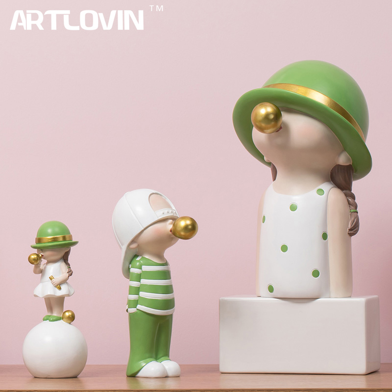 Home Decor Za - ARTLOVIN Nordicสไตล์Figurinesตัวอักษรเด็กรุ่นเป่าBubble Gumรูปปั้นสำหรับตกแต่งห้องนั่งเล่นตกแต่งบ้านโมเดิร์น