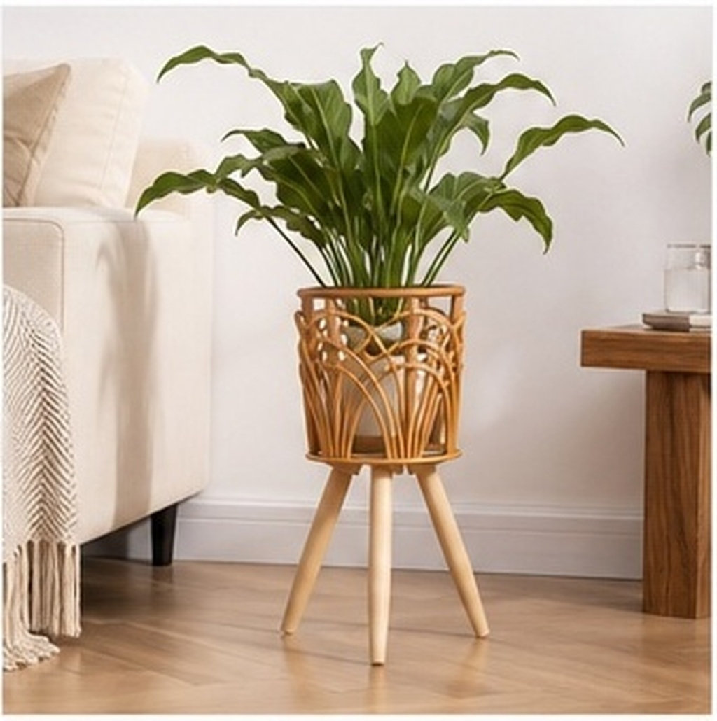 Rattan Plant Basket - ชั้นวางกระถางต้นไม้ไม้หวาย ชั้นวางกระถางต้นไม้ไม้ ของตกแต่งบ้านสไตล์นอร์ดิกชนบท แบบตั้งพื้น หวายสาน