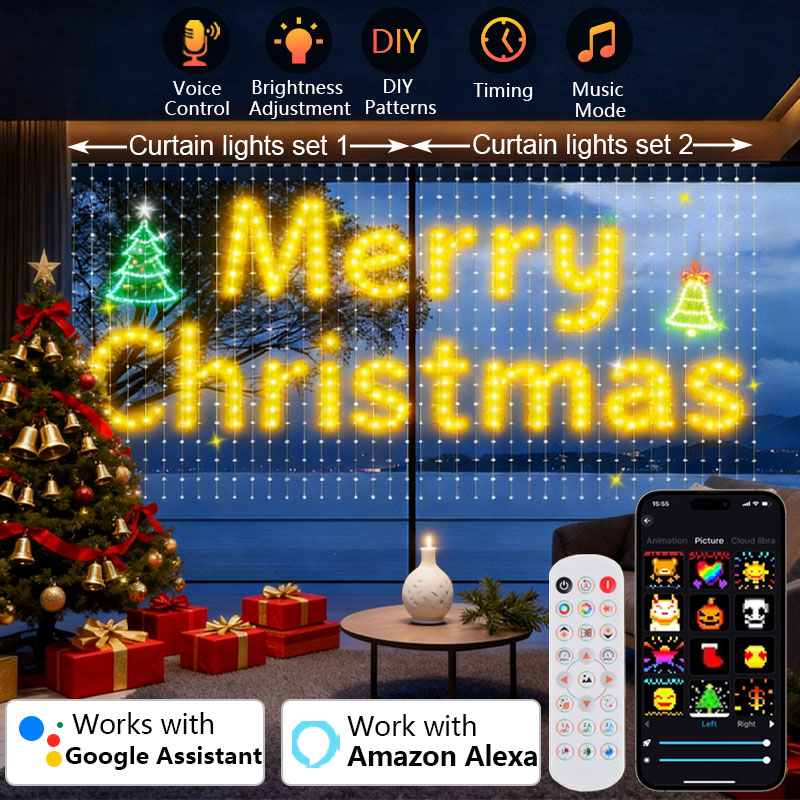 Home Decor Free App - ไฟม่านอัจฉริยะ 1/2 ชิ้น 400 หลอด LED