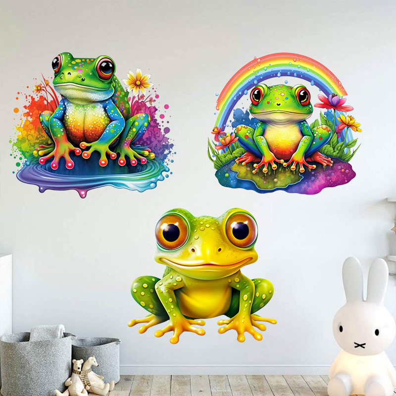 Home Decor Y2K - วอลเปเปอร์ตกแต่งบ้าน M728กบสีรุ้งน่ารักสติ๊กเกอร์ติดผนังเด็กห้องห้องนอนสติกเกอร์สัตว์น่ารัก