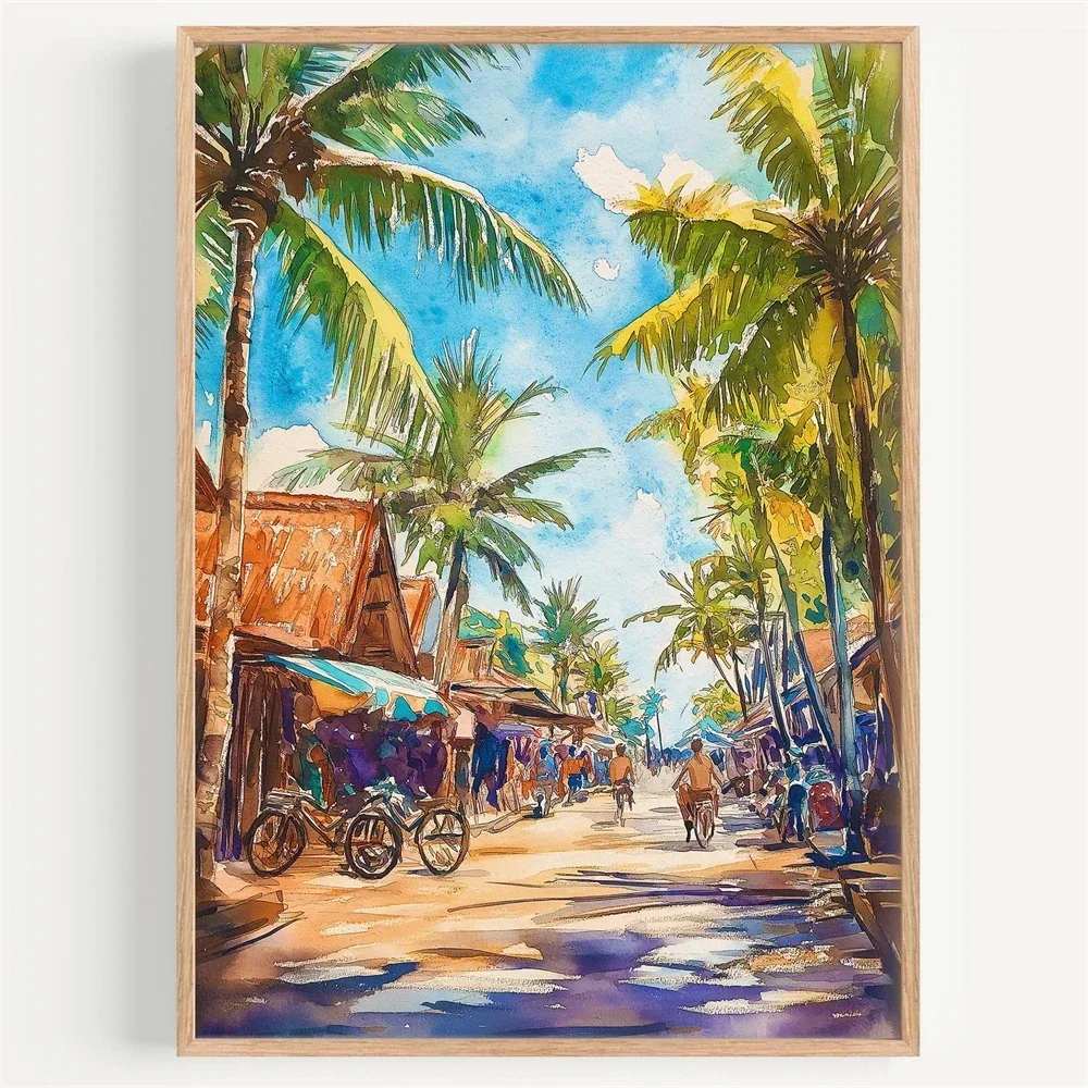 ภาพวาดสีน้ำบนผ้าใบ ลอมบ็อก ภาพ - Home Decor Indonesia บทวิจารณ์และราคา